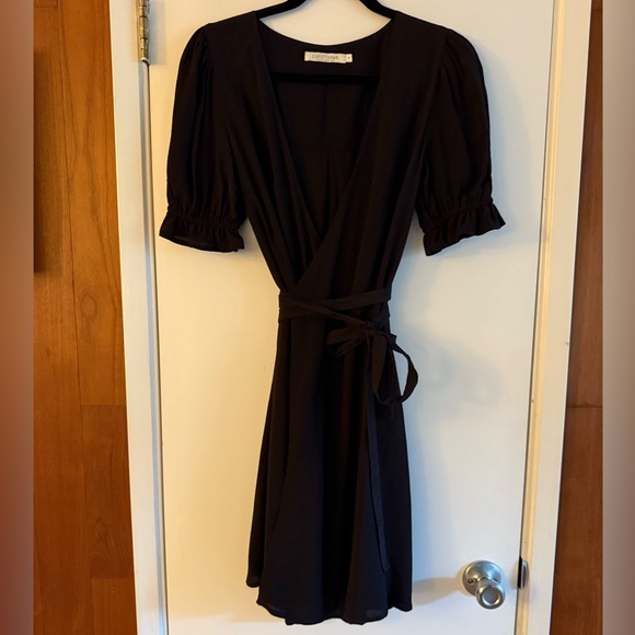 Christy Dawn Vasara Mini Wrap Dress in Raven Black - Picture 2 of 9